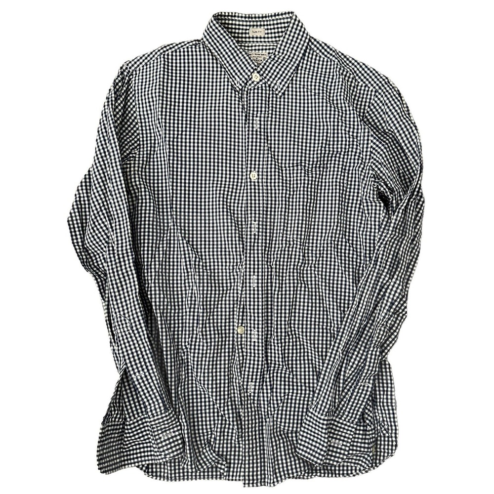 J. Crew Shirt Men's Small Slim Fit Button-Up Long Sleeve Navy‎ Blue Plaid Shirt